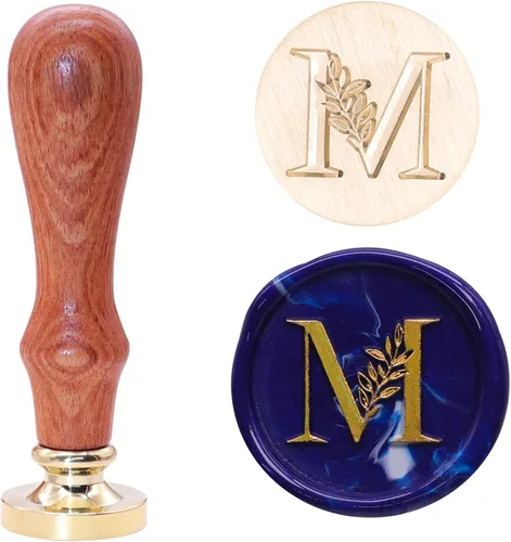 SWANGSA Sello de cera con inicial alfabética M, sello de cera vintage elegante con hojas botánicas para invitación de fiesta de boda, envoltorio de