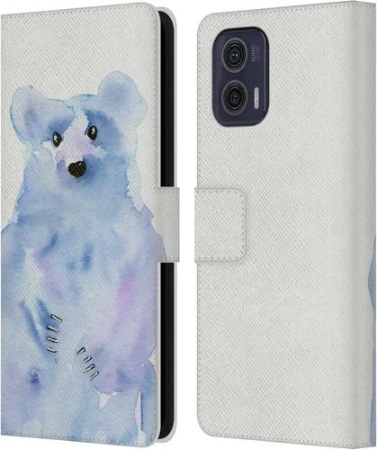 Head Case Designs Officially Licensed Wyanne Blue Watercolour Bear Animals 2 Leather Book Wallet Case Cover Compatible with Motorola Moto G73 5G