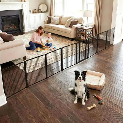 Vista 12 de FXW Puerta para perros extra ancha diseñada para uso en interiores, ancho ajustable de hasta 137 pulgadas de ancho