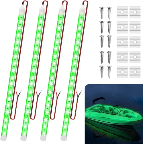 Vista 8 de Tiras de luces LED submarinas para barco marino, 4 piezas de 20 pulgadas, 12V, luces interiores de barco súper brillantes, luces LED marinas