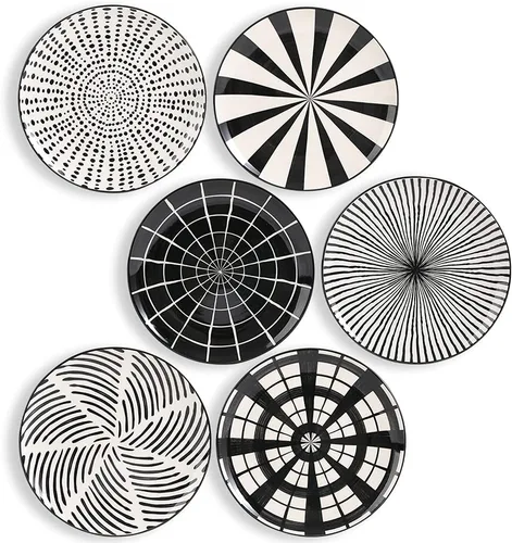 Platos de cerámica para postre de 8 pulgadas, juego de 6 platos de ensalada, estilo japonés moderno, aptos para lavavajillas y microondas, color
