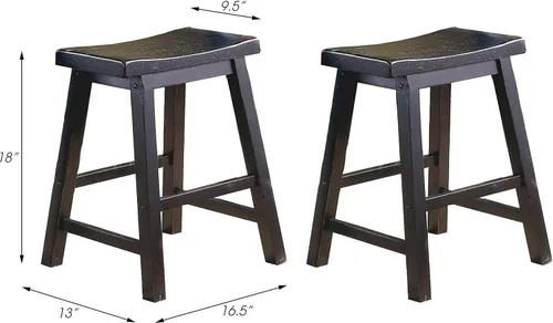 Vista 3 de Lexicon Victoria Saddle - Juego de 2 taburetes de altura de mesa de madera maciza, taburete de cocina para comedor, asiento de silla sin brazos