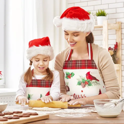 Vista 4 de Set of 2 Holiday Aprons Adjustable Kitchen Cooking Washable Aprons for Dinner Baking Grilling Party Supplies, 21.7 x 26.8 In