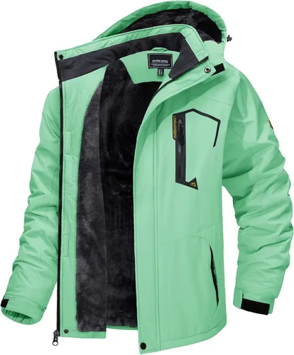 TACVASEN Chaqueta de esquí con capucha impermeable para hombre, para senderismo, pesca, viajes, forro polar, parka