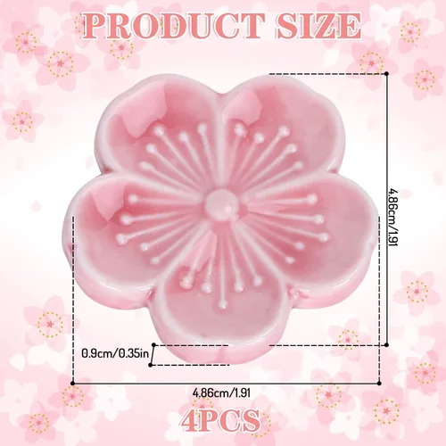 Vista 2 de Whaline Juego de 4 mini cucharas de cerámica florales de 1.9 pulgadas con diseño de flor de cerezo rosa, soporte para cucharas de café