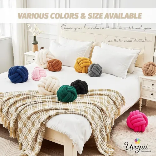 Vista 6 de Uvvyui Bola de almohada de nudo, almohadas decorativas suaves para el hogar, almohada decorativa redonda, almohada de felpa anudada hecha a mano