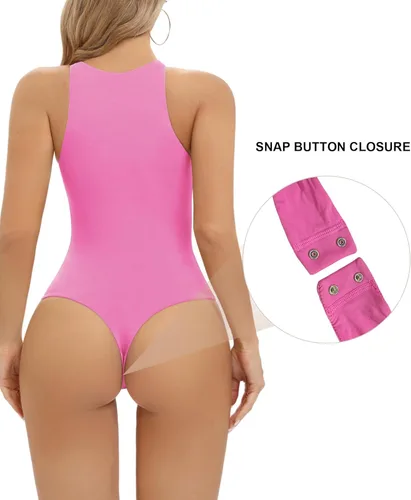 Vista 6 de SHAPERX Body tipo body Hugging para mujer, suave cuello redondo, traje de tanga