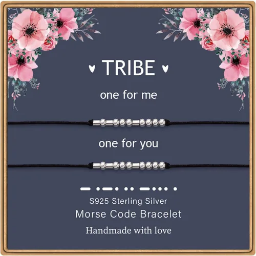 MONOZO - Brazalete de código morse para mujer, cuentas de plata esterlina S925, brazalete de hilo de código morse, regalos inspiracionales de