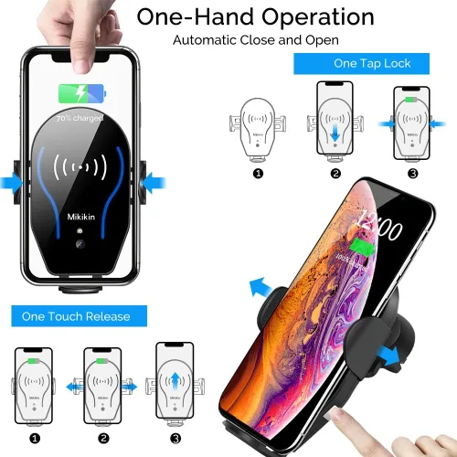 Vista 3 de Wireless Car Charger, Auto-Clamping Car Phone Holder Mount 10W Fast Charging Air Vent Car Charger Compatible with iPhone 16 15 14 13 12 11 Pro Max