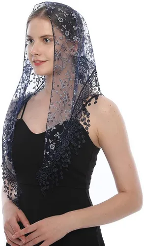 Vista 4 de LMVERNA Bufanda triangular de encaje con velo de tul para cubrir el velo de la iglesia para bodas y damas de honor