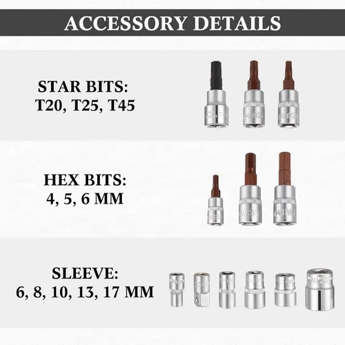 Vista 2 de Kit de Herramientas de Motocross de 26 Piezas Incluye Llave Combinada, Broca Hexagonal, Brocas, Manga, Destornillador, Controlador de Mango en T