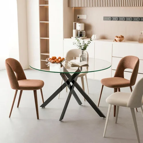 Vista 118 de Mesa de comedor redonda de 36 pulgadas para 4, mesas de cocina y comedor de cristal, moderna mesa de comedor circular con mesa de vidrio templado