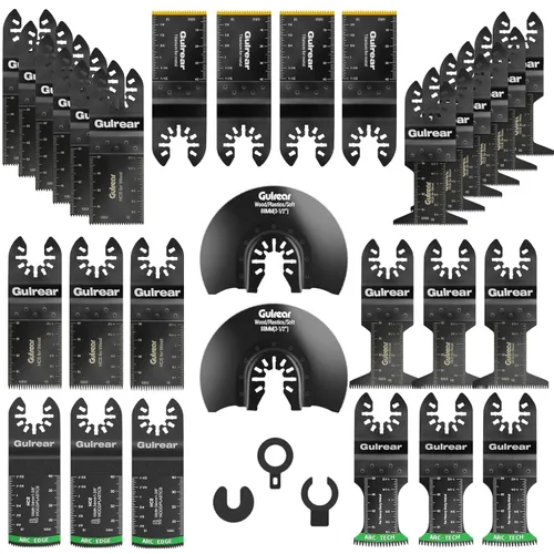 Vista 10 de Juego de cuchillas multiherramienta de 32 piezas, incluye cuchillas multiherramienta de titanio, uso en madera, plásticos, corte de metal