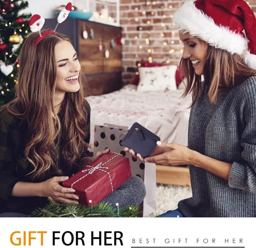 Vista 8 de Toughergun Billetera plegable de cuero genuino para mujer, pequeña y compacta, con bloqueo RFID y ventana de identificación