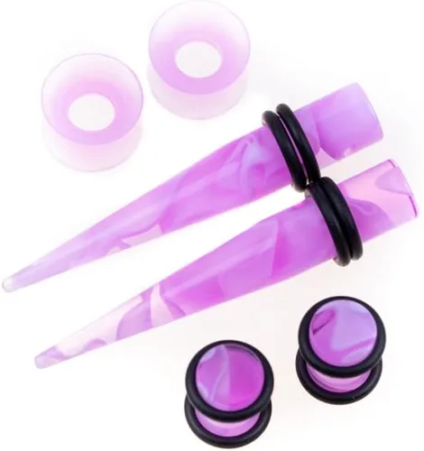 Vista 2 de Kit de Estiramiento de Orejas de 50 Piezas 14 Calibres-00 Calibres Expansores Cónicos de Acrílico Mármol Conjuntos de Joyería para Piercing