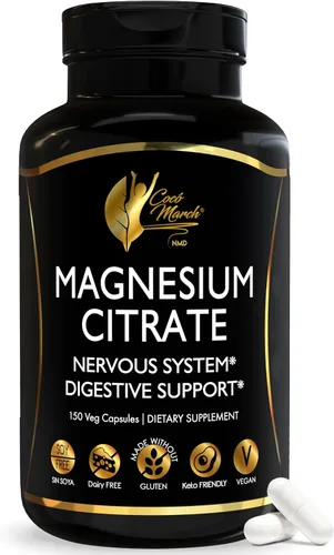 Cocó March N.M.D Citrato de magnesio de 500 mg por porción, sin gluten, apoya el sueño, la salud digestiva, la función muscular y la relajación,