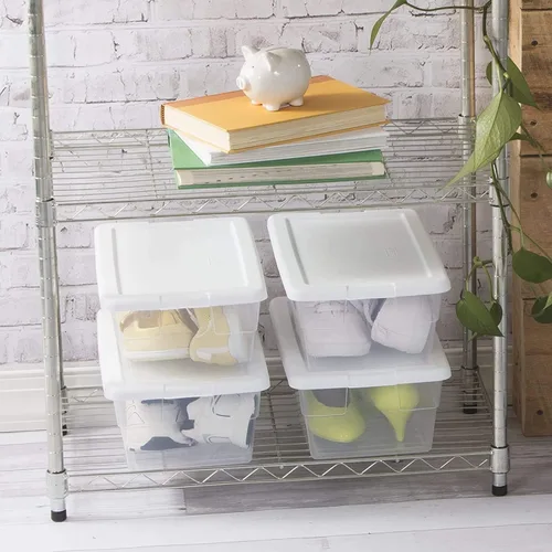 Vista 7 de Sterilite 16428012 - Caja de almacenamiento de 6 cuartos de galón/5,7 litros, tapa blanca con base transparente (paquete de 6)