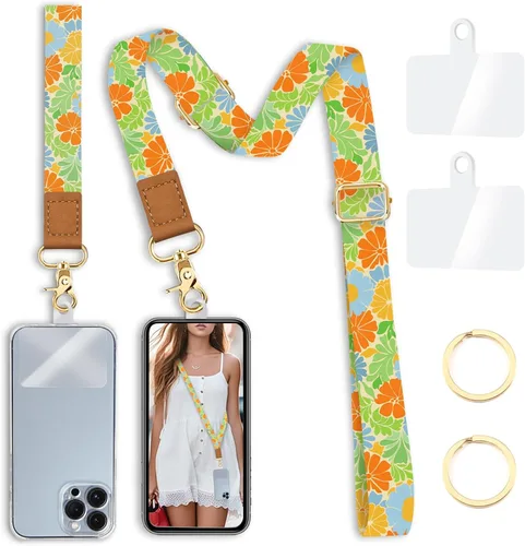 Vista 25 de Cordón cruzado para teléfono celular con correa para la muñeca, diseño de bonita mariposa, para colgar alrededor del cuello, correa ajustable