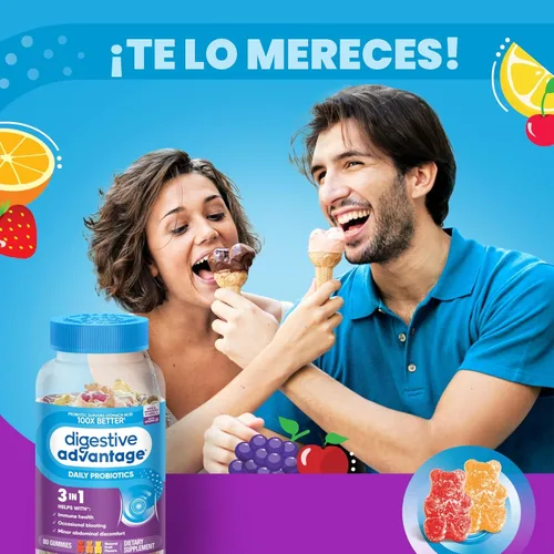 Vista 7 de Digestive Advantage Gomitas Probióticas para la Salud Digestiva, Vitamina D, Probióticos Diarios para Mujeres y Hombres, Hinchazón Ocasional