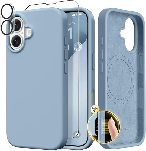 Vista 221 de GONEZ Funda magnética para iPhone 14, compatible con Magsafe, con protector de pantalla + protector de cámara, forro de microfibra antiarañazos