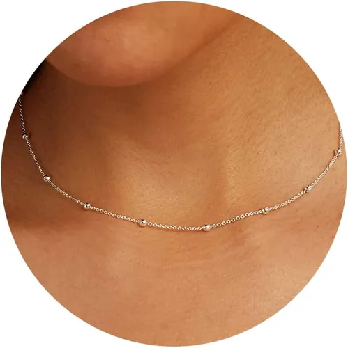 Vista 18 de CHESKY Collar con dije de satélite de moda para mujer, chapado en oro de 14 quilates/chapado en plata, gargantilla delicada, collares de cuentas