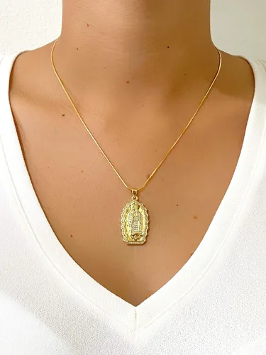 Vista 4 de LESLIE BOULES Guadalupe - Collar con colgante chapado en oro de 18 quilates para mujer, cadena de serpiente, joyería religiosa