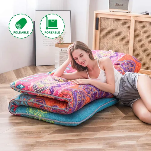 Vista 22 de Shiki - Colchón de futón japonés, colchón grueso de suelo, almohadilla de dormir enrollable con funda lavable para dormitorio de invitados