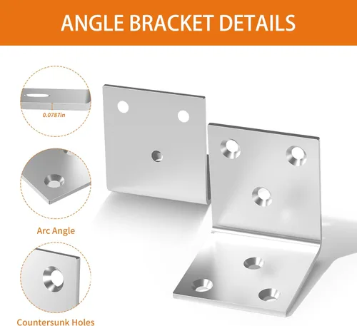 Vista 6 de 20 piezas de soportes de ángulo de acero inoxidable de 50 mm, soportes en L resistentes de 2"x2"x2" para madera, soportes de esquina de metal de 2