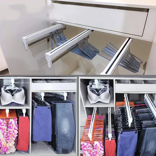 Vista 5 de Slide Out Pants Rack Closet Hanger Bar Pull Trousers Tie Belts Scarf Racks Top Mounted Wardrobe Clothes for Closet Retractable,Adjustable 30-60cm