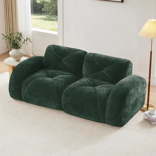 Vista 16 de Velvet Boneless Couch with Ottoman, 80 in Velvet Reversible L Sectional Sofa Overstuffed 32D Boneless Cloud Couch,No Assembly Need, for Small Spaces