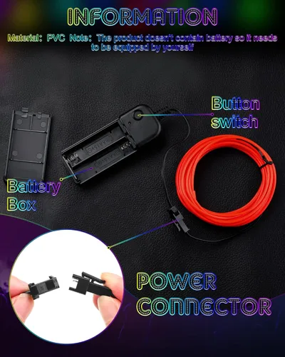 Vista 3 de Konohan 6 luces LED portátiles de neón, funciona con pilas, alambre brillante para disfraces de bricolaje, Halloween, decoraciones de Navidad