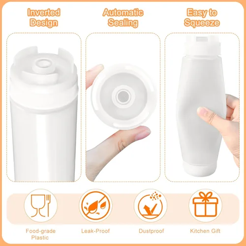 Vista 4 de CHIVENIDO 6 botellas invertidas de 16 onzas, botellas exprimibles de condimentos para salsas, dispensador de válvulas grandes con punta recargable