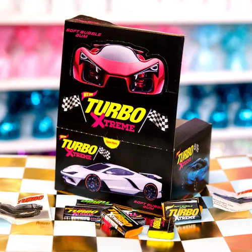 Vista 6 de Goma de mascar Turbo Xtreme Soft Bubble Gum Retro Regalo Importado Dulces de Cumpleaños (100 unidades)