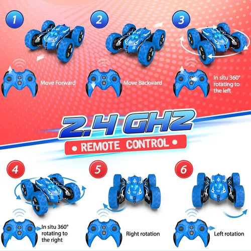 Vista 7 de Coche de Control Remoto, Coches RC para Niños de 4, 5, 6, 7, 8, 9, 10, 11, 12 Años, Coche RC de Derrape 4WD Recargable con Doble Cara y Giro