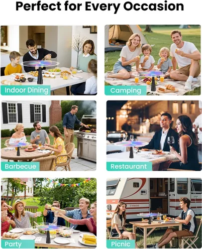 Vista 8 de Ventiladores de mosca para mesas, ventilador de mesa recargable con luz LED, giratorio de mosca con cuchillas holográficas suaves para picnic