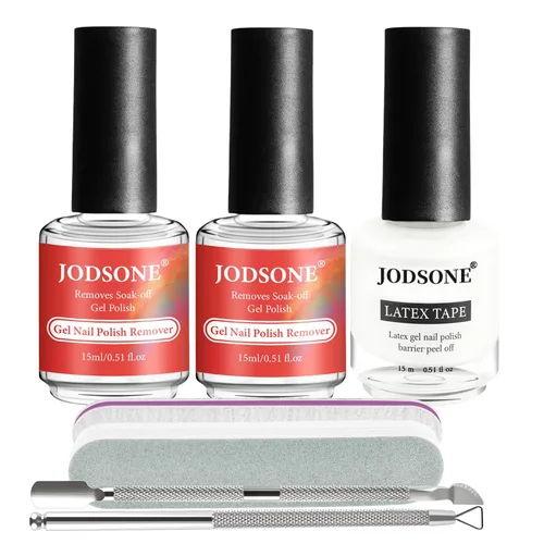 Vista 13 de Kit removedor de esmalte de uñas de gel JODSONE - Juego con removedor de esmalte de uñas de gel de 15ml, aceite para cutículas y cinta de látex