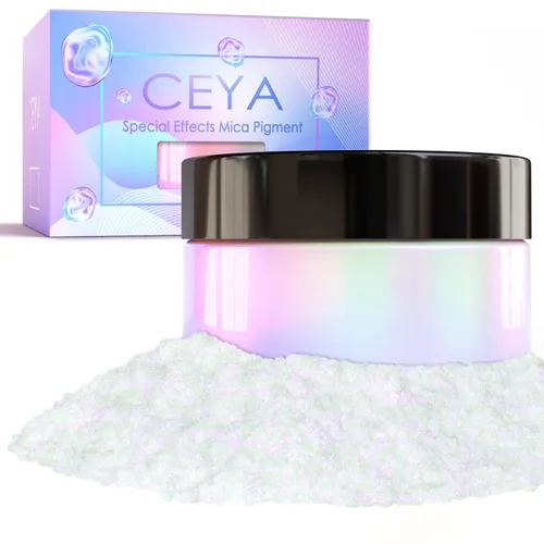Vista 11 de Ceya Polvo de Mica de Alta Interferencia, 50g/1.8oz Verde Menta Cromo Polvo para Uñas, Pigmento de Efecto Nacarado con Cambio de Color de Grado