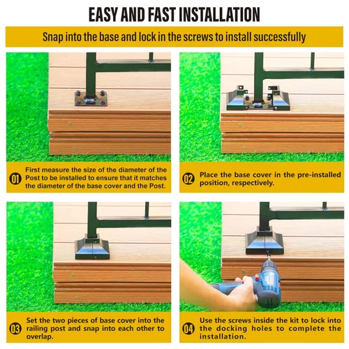 Vista 5 de 1 pieza Base de poste de cubierta de 2,5 cm de aluminio, falda de poste, pasamanos, escalera, base de barandilla de terraza y porche (negro)