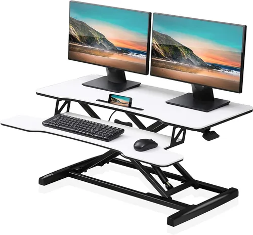 Vista 7 de FITUEYES - Escritorio de pie ajustable de altura de 36 pulgadas de ancho, convertidor para sentarse y estar de pie, escritorio de trabajo para Negro