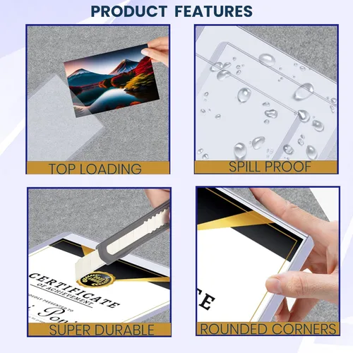 Vista 3 de Performore Marco de carga superior transparente rígido resistente de 11 x 8.5 pulgadas, soporte, protege, almacena, muestra fotografías, impresiones