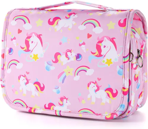 Vista 2 de Neceser colgante para niños para niñas y niños, Unicornio/rosa