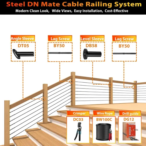 Vista 6 de Steel DN Mate Cuerda de alambre negro de 100 pies, cable de acero inoxidable de grado marino T316L de 1/8 pulgadas, 7 × 7 hebras para sistema