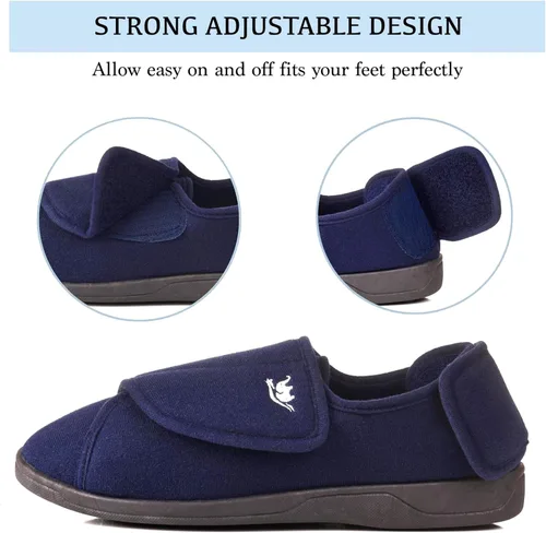 Vista 6 de Pantuflas para diabéticos de espuma viscoelástica 80-D para hombre con cierres ajustables, ancho extra ancho, cómodo, cálido, forro polar, artritis