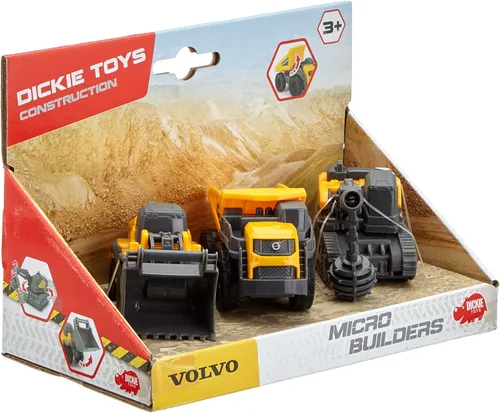 Vista 5 de Dickie Toys Volvo Micro Builders - Juego de 3 juguetes para construcción, excavadora, juego de 3 vehículos de construcción, 2 diseños diferentes