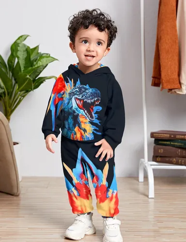 Vista 2 de Toddler Boy Clothes 18M-6T Long Sleeve Dinosaur Hoodie Pant Sets T-Rex Toddler Boy Outfits Fall Winter Spring