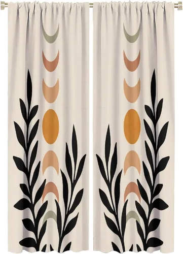 Vista 20 de Bohemian Curtain Mid Century Boho Moon Phase Plants Blackout Print Rod Pocket Window Drapes for Bedroom Living Room 42x45in
