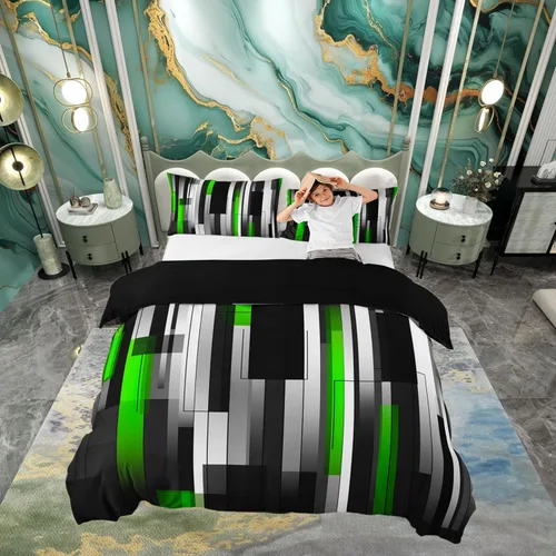 Vista 36 de Funda de edredón cuadrada azul, juego de ropa de cama de cuadrícula gris y blanca, funda de edredón moderna para decoración de habitación de niños