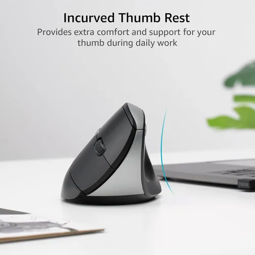 Vista 5 de Rapoo EV250 Ratón ergonómico vertical silencioso, ratón óptico inalámbrico de 2.4G, 800/1000/1200/1600 DPI, clics silenciosos, 5 botones, compatible