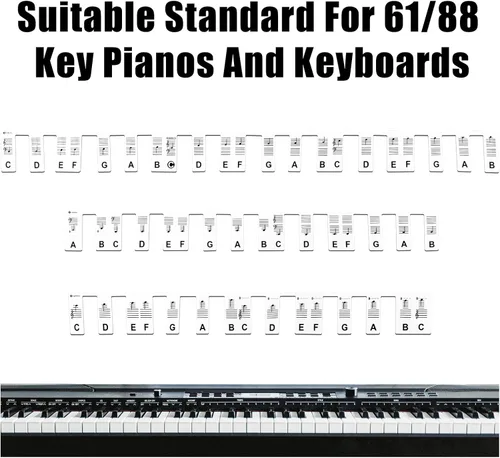 Vista 6 de Calcomanías para teclado de piano, calcomanías de teclado, calcomanías extraíbles para notas, 88 teclas, tamaño completo para principiantes y Negro
