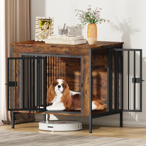 EasyCom Mueble de jaula para perros para 1 o 2 perros, jaulas resistentes para perros individuales/dobles para perros pequeños, medianos y grandes,